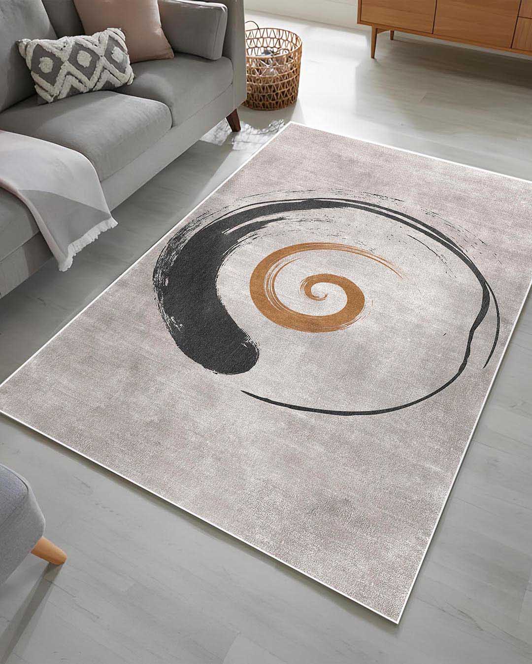 Funky modern beige circle pattern soft carpet